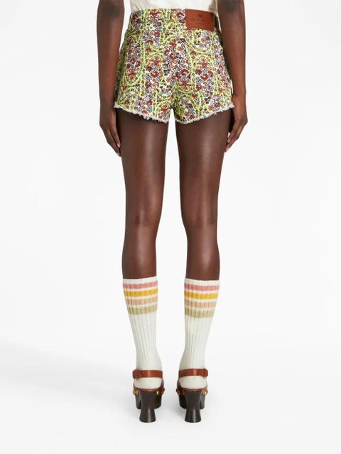 ETRO paisley-print denim shorts - Green