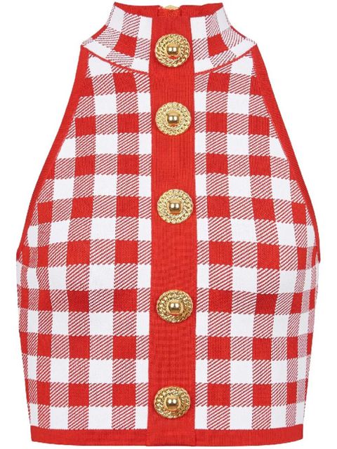 Balmain 5-Button check-pattern crop top - Red - zdjęcie produktu nr 1