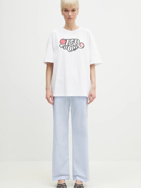 Fiorucci spodnie bawełniane Striped Logo damskie kolor niebieski szerokie high waist U02SPBPA299CO01BL02