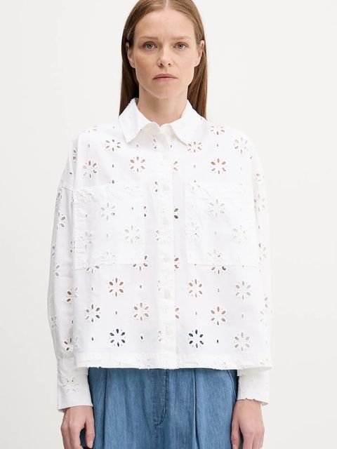 Barbour koszula bawełniana MELISSA damska kolor beżowy relaxed z kołnierzykiem klasycznym LSH1676 - zdjęcie produktu nr 1