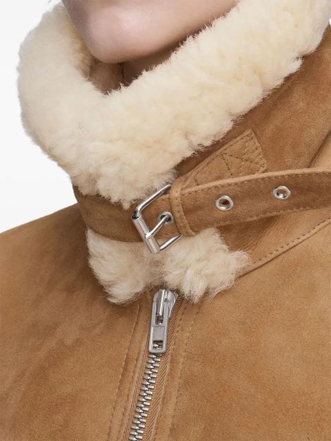 Maison Margiela shearling-trim suede jacket - Brown