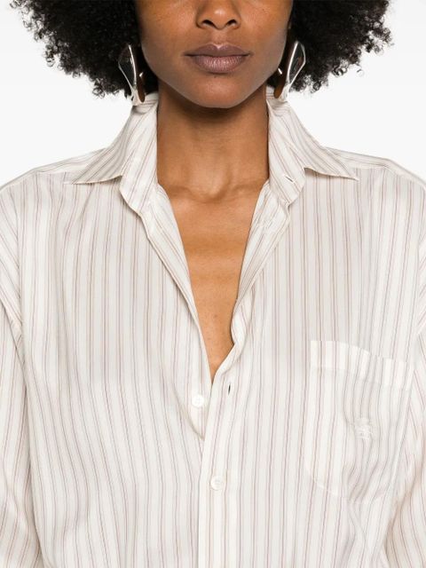 ETRO Pegaso-embroidered striped shirt - White