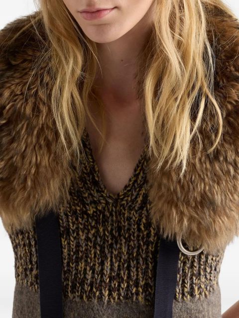 Prada fur-collar wool dress - Brown