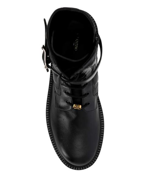 Valentino Garavani VLogo leather combat boots - Black