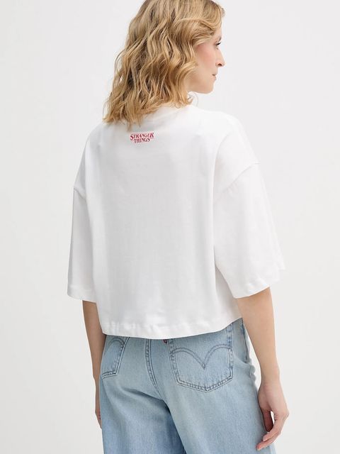 United Colors of Benetton t-shirt bawełniany x Stranger Things damski kolor biały 3BL0D10BC