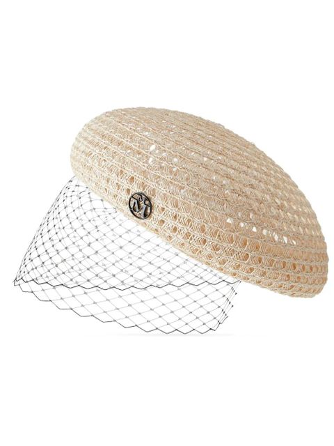 Maison Michel Emily veil-embellished knitted berret - Neutrals - zdjęcie produktu nr 1