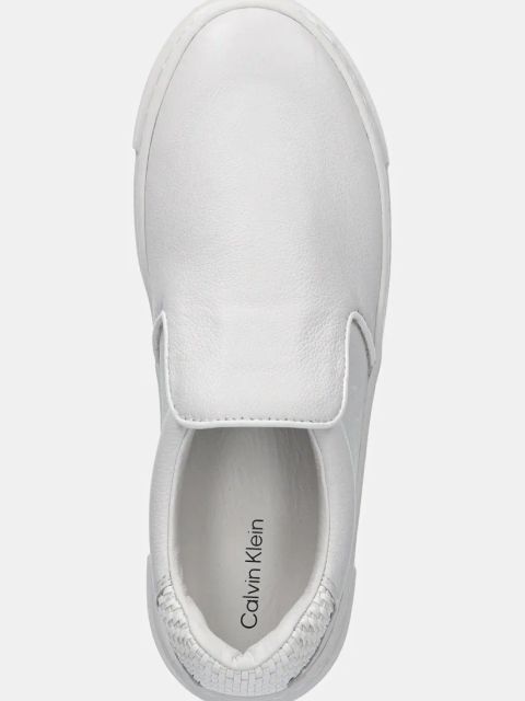 Calvin Klein tenisówki skórzane CUPSOLE SLIP ON - WOVEN LTH damskie kolor biały HW0HW02297