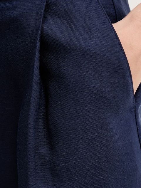 United Colors of Benetton szorty z domieszką lnu damskie kolor granatowy gładkie high waist 45BVD9026