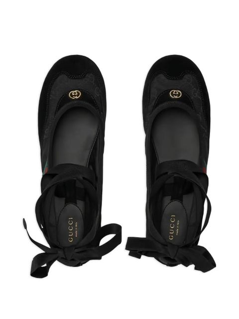 Gucci ribbon striped ballet flats - Black