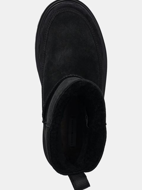 Tommy Hilfiger botki zamszowe REAL SHEARLING PULLON damskie kolor czarny na płaskim obcasie ocieplone FW0FW08997