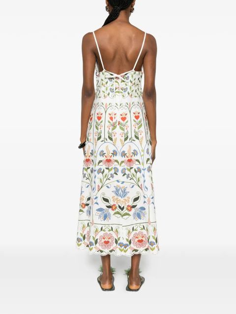 FARM Rio Stitched Garden embroidered midi dress - White