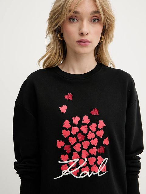 Karl Lagerfeld bluza bawełniana damska kolor czarny z nadrukiem A3W20006