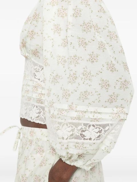 SANDRO Davina floral-print lace-detail top - Green