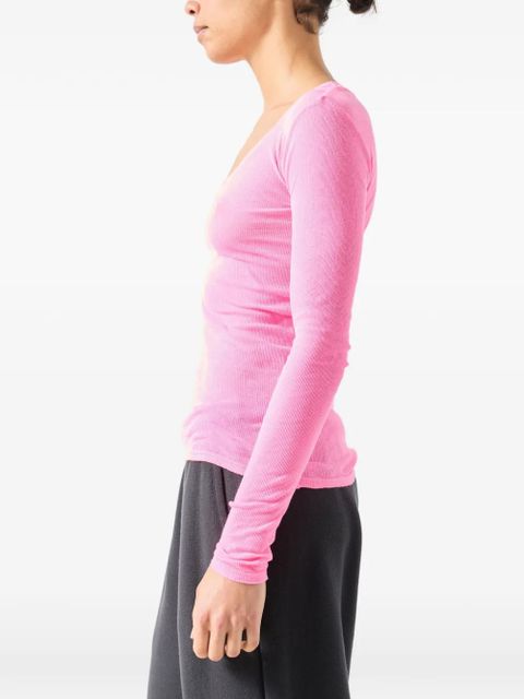 American Vintage Massachusetts long-sleeved V-neck T-shirt - Pink