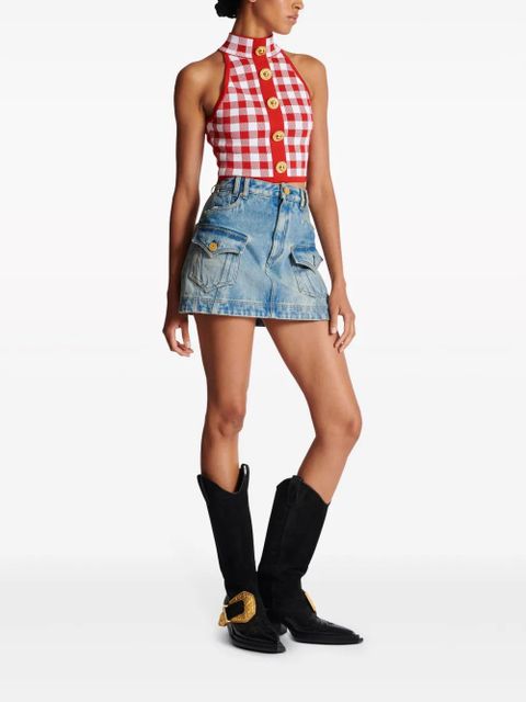 Balmain 5-Button check-pattern crop top - Red