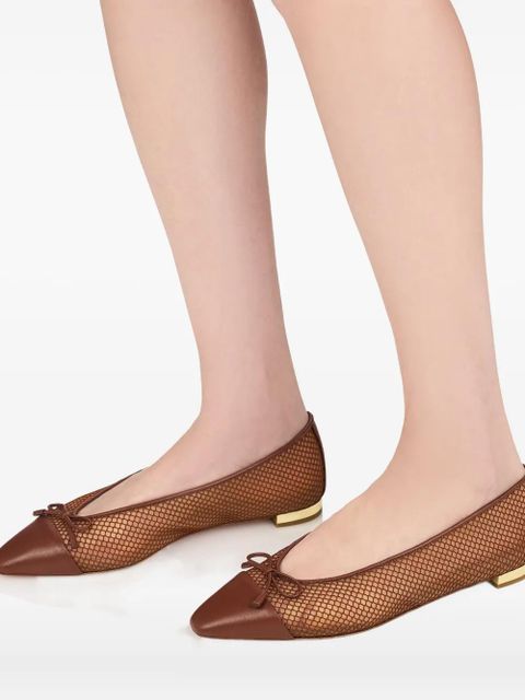 Aquazzura Gioia mesh-panelled bow flats - Brown