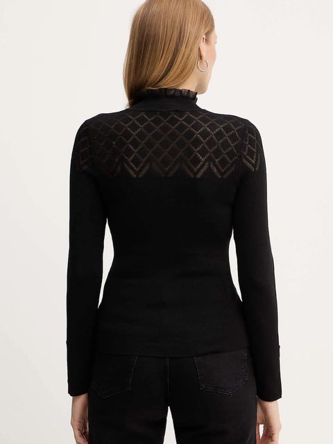 Morgan sweter damski kolor czarny lekki z półgolfem MOC