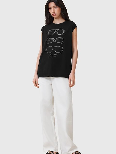 AllSaints top bawełniany SUNNIES damski kolor czarny z nadrukiem W163JC