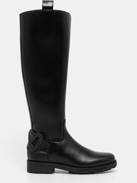 Love Moschino kozaki skórzane damskie kolor czarny na płaskim obcasie JA26064G0NIA0000