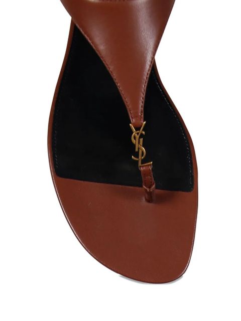 Saint Laurent T-strap logo-embellished leather sandals - Brown