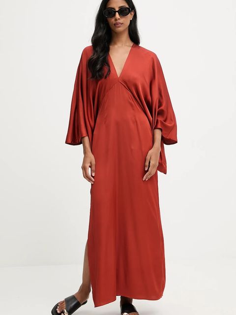 Answear.LAB sukienka kolor czerwony maxi prosta