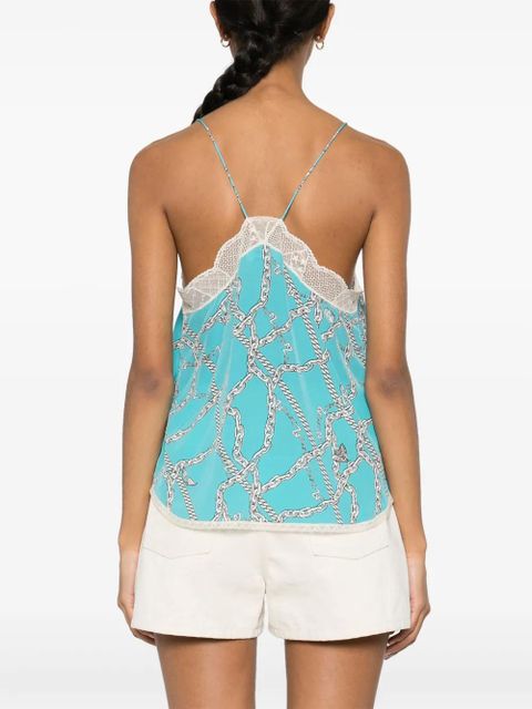 Zadig&Voltaire Christy logo-print silk top - Blue