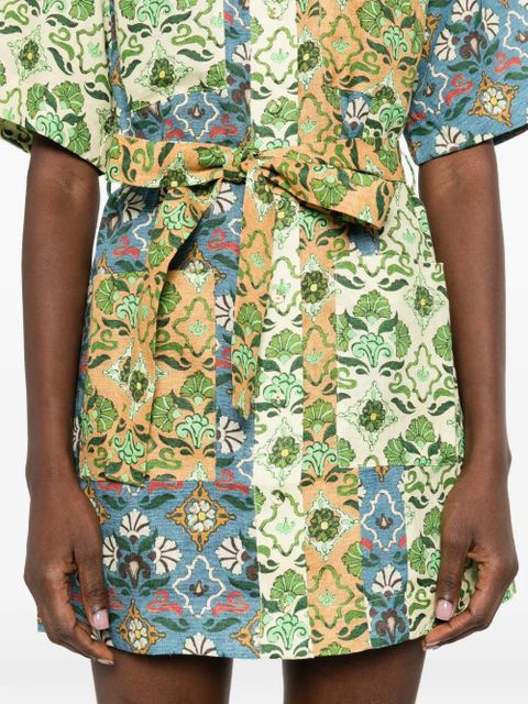 ALEMAIS Ali Spliced floral-print belted mini dress - Green
