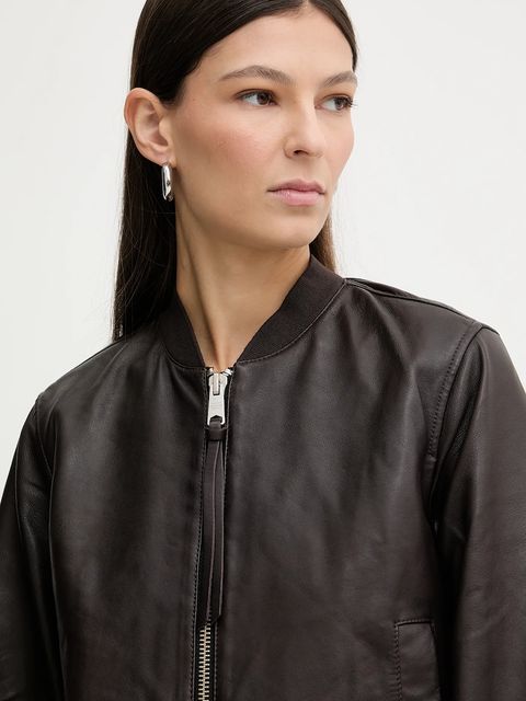 AllSaints kurtka skórzana ORTEN BOMBER JACKET damska kolor bordowy W072LB