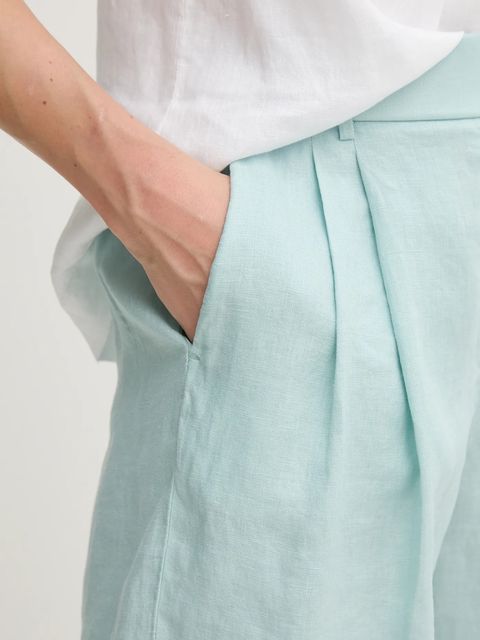 United Colors of Benetton szorty lniane kolor turkusowy gładkie high waist 4AGHD901V