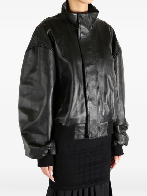 Balenciaga high-neck leather bomber jacket - Black