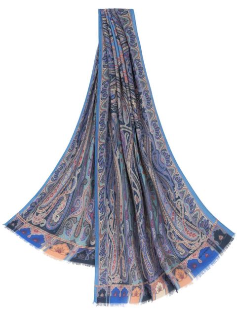ETRO paisley-print frayed-edge cashmere-blend scarf - Blue - zdjęcie produktu nr 1