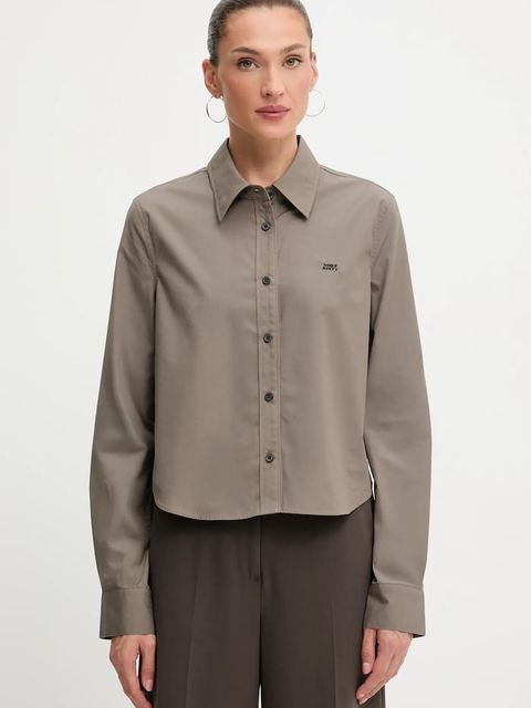 Miss Sixty koszula z domieszką jedwabiu damska kolor brązowy regular z kołnierzykiem klasycznym 6S3XJ5300B - zdjęcie produktu nr 1