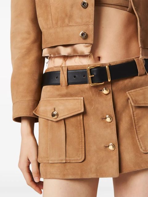 Miu Miu suede flap-pocket miniskirt - Brown