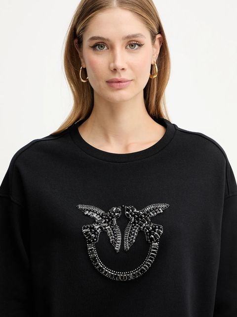 Pinko bluza bawełniana damska kolor czarny z aplikacją 100534 A2RO