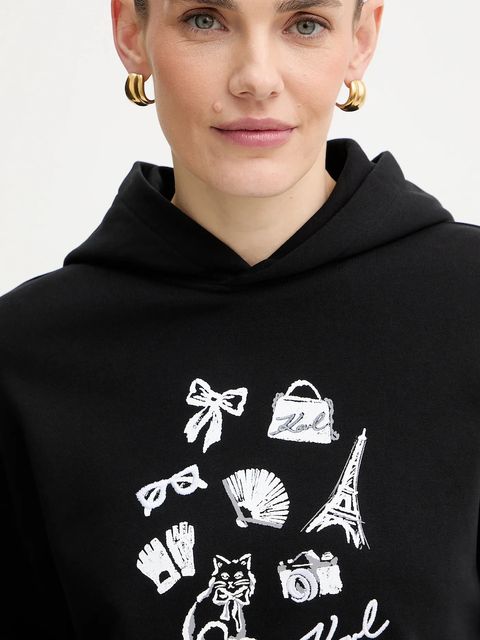 Karl Lagerfeld bluza bawełniana damska kolor czarny z kapturem wzorzysta B1W20019