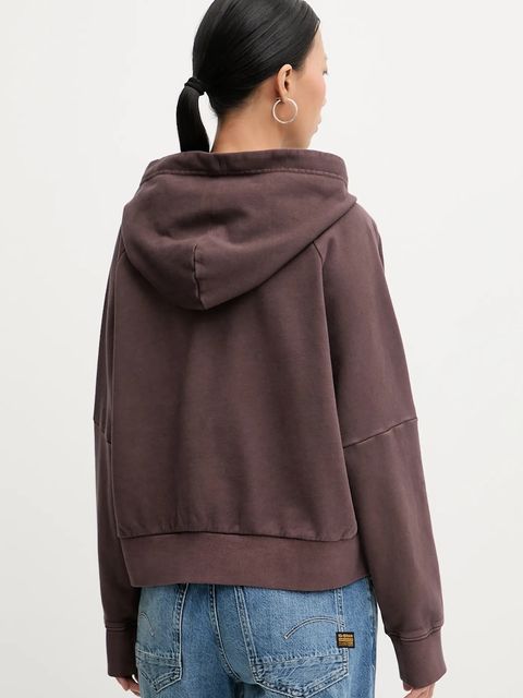 G-Star bluza bawełniana damska kolor brązowy z kapturem z aplikacją D27266-D969