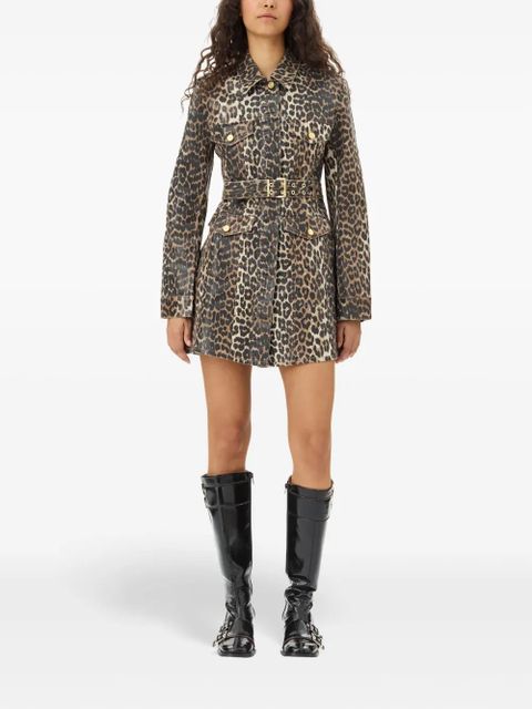 GANNI leopard-print denim dress - Brown