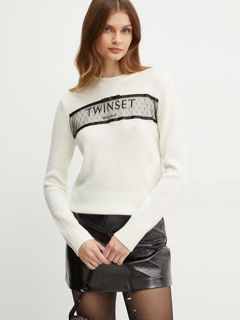 Twinset sweter wełniany damski kolor beżowy 242TT3500