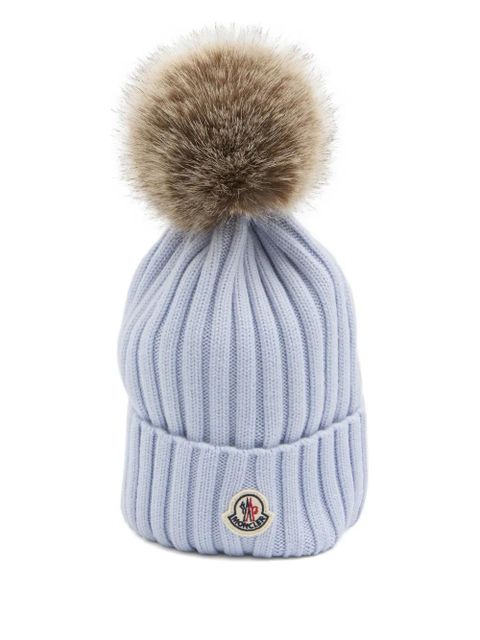 Moncler ribbed-knit pom-pom beanie - Blue - zdjęcie produktu nr 1