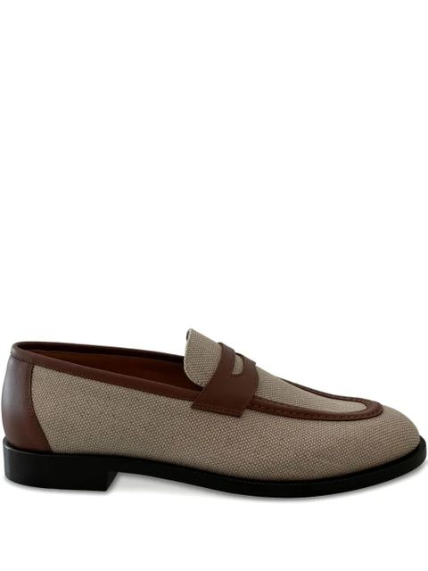 Loro Piana Sergio leather-trimmed canvas loafers - Brown - zdjęcie produktu nr 1