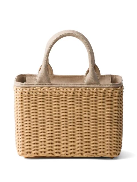 Prada medium wicker and canvas tote bag - Neutrals - zdjęcie produktu nr 2