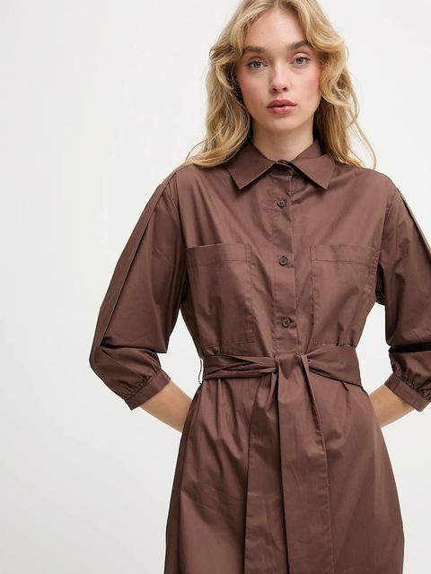 Answear.LAB sukienka bawełniana kolor brązowy maxi prosta