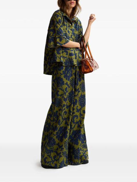 Essentiel Antwerp floral-print peplum-hem polo top - Green
