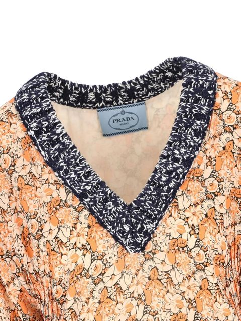 Prada floral-print V-neck midi dress - Orange - zdjęcie produktu nr 2