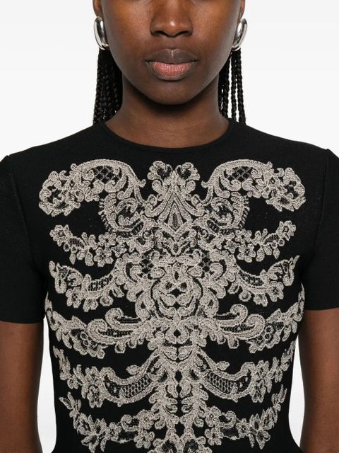 Alexander McQueen jacquard peplum hem T-shirt - Black