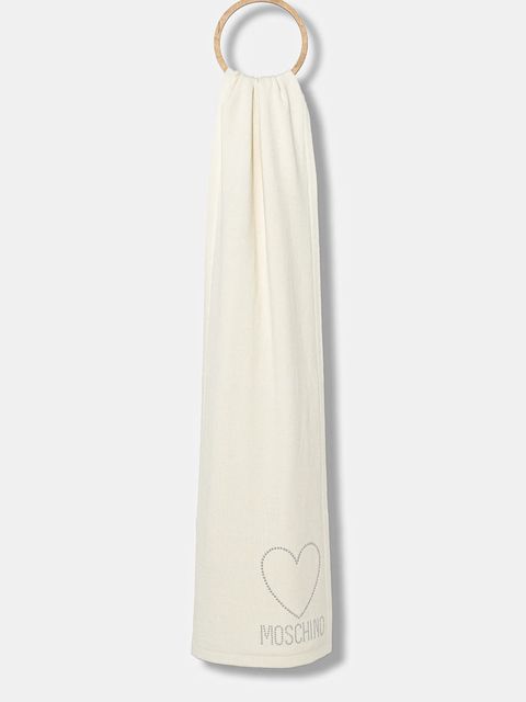 Moschino szalik wełniany damski kolor beżowy z aplikacją M3333 30839 - zdjęcie produktu nr 1