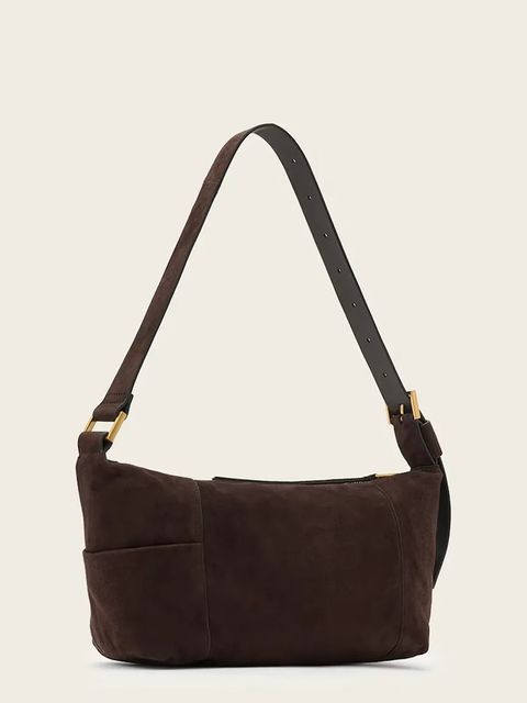 AllSaints torebka zamszowa kolor brązowy W346XD