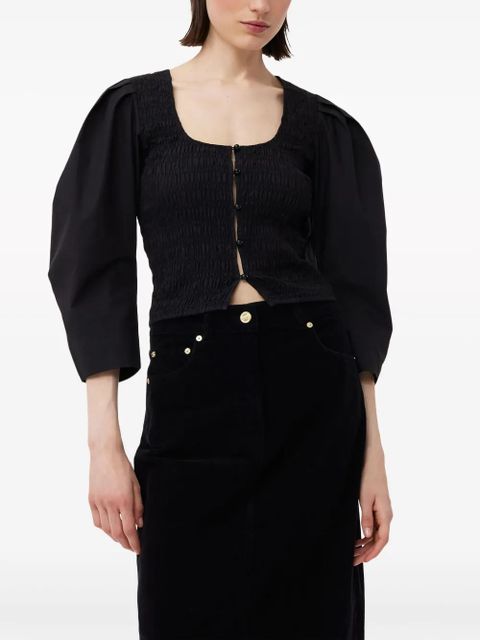 GANNI U-neck cropped organic-cotton blouse - Black
