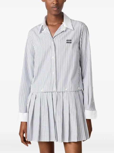 Miu Miu pleated striped mini shirt dress - White