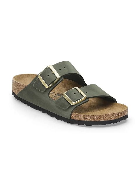 Birkenstock klapki skórzane Arizona damskie kolor zielony 1027948